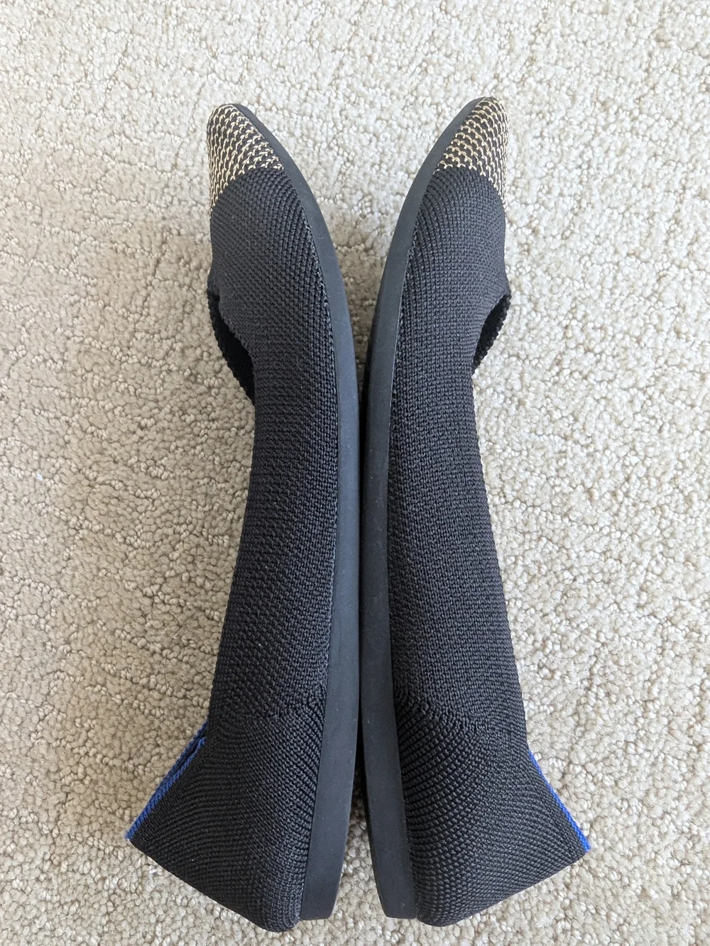 Rothys The Point Licorice Black Gold Cap Toe Flats Womens 8 Retired Color Ballet